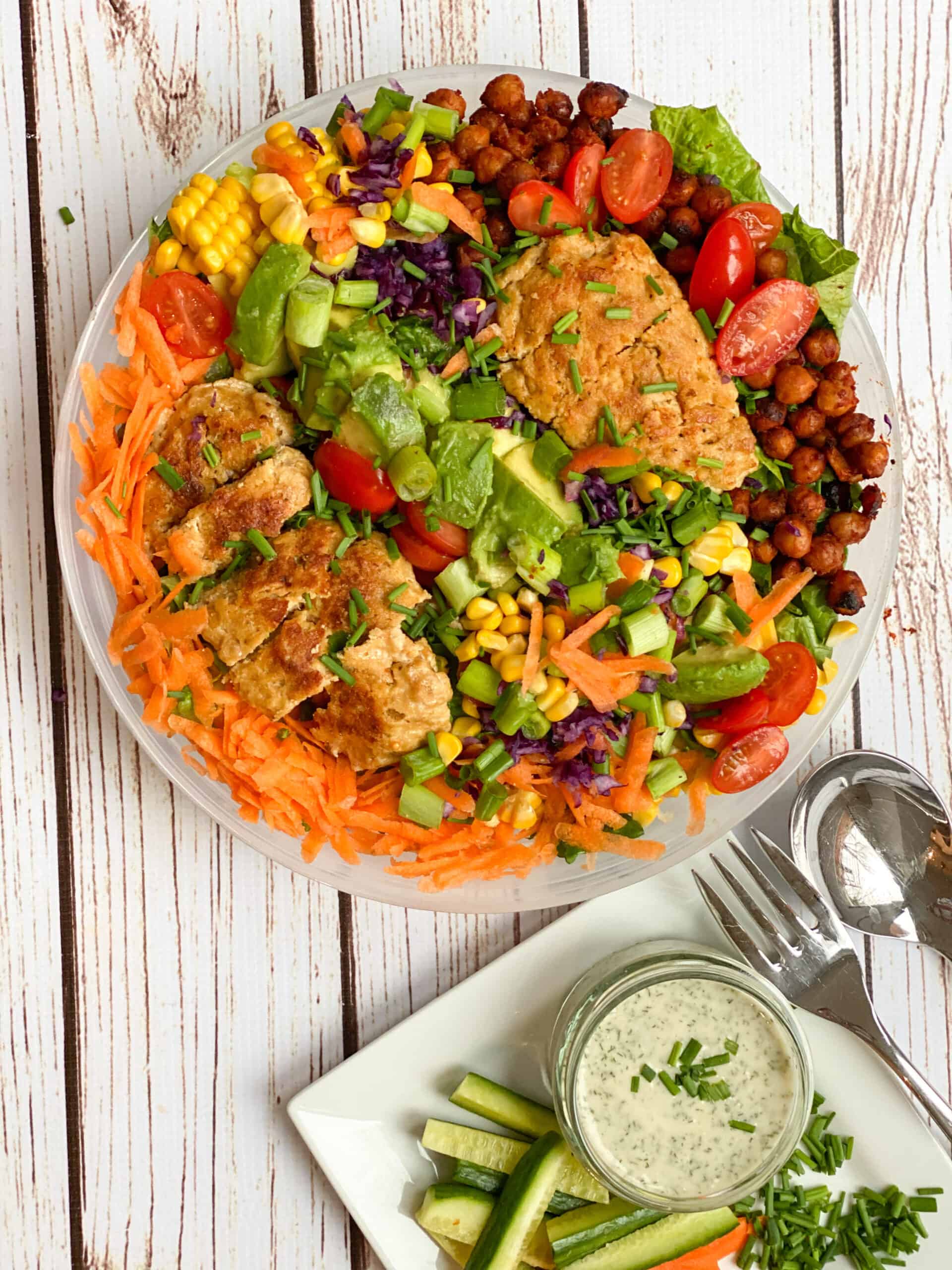 Best Vegan Cobb Salad Recipe With Roasted Chickpeas & Seitan Chicken