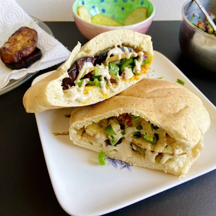 The Best Vegan Sabich Recipe- Vegan Eggplant Sandwich