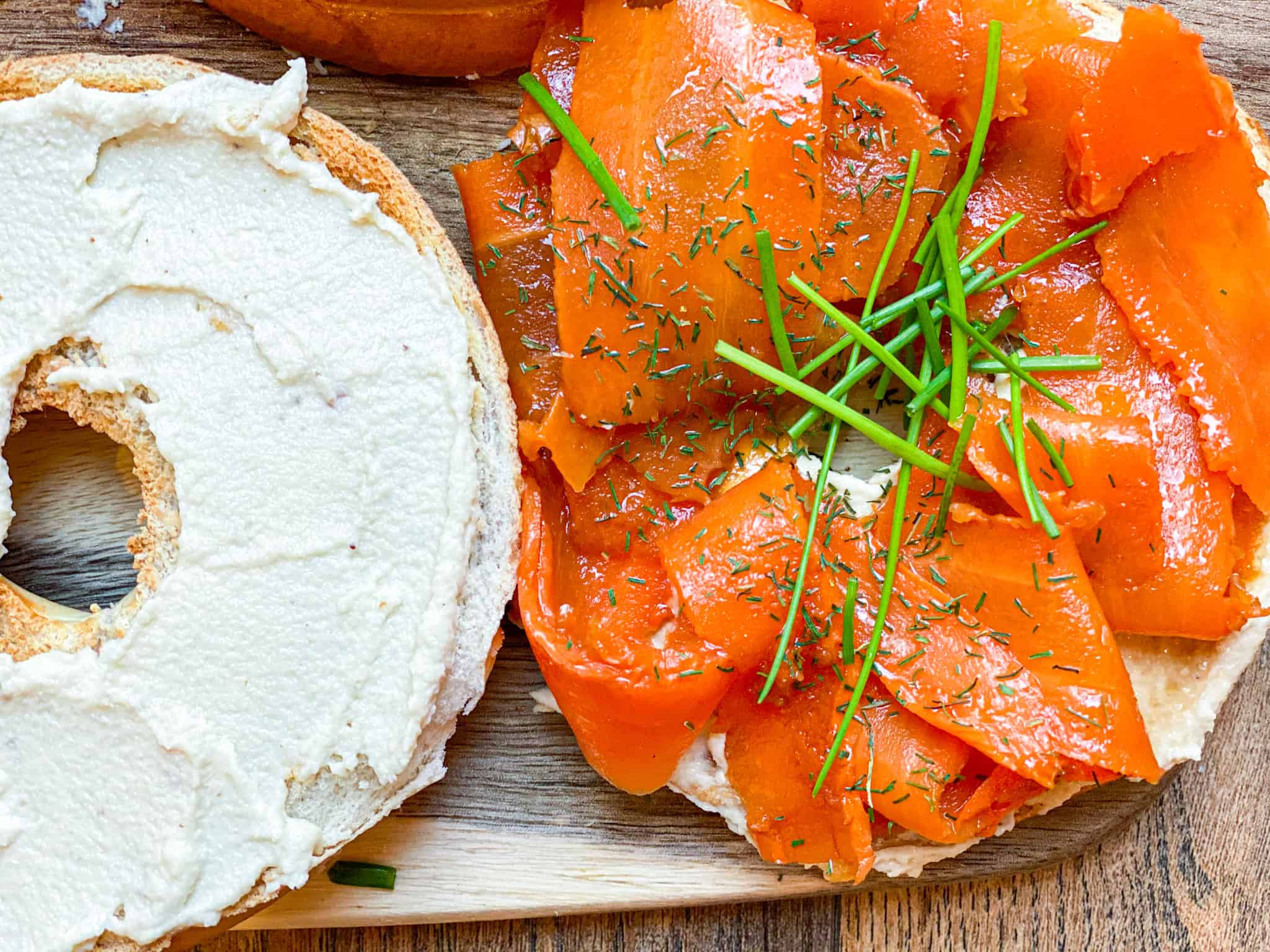 Bagel with cream cheese and smoked salmon