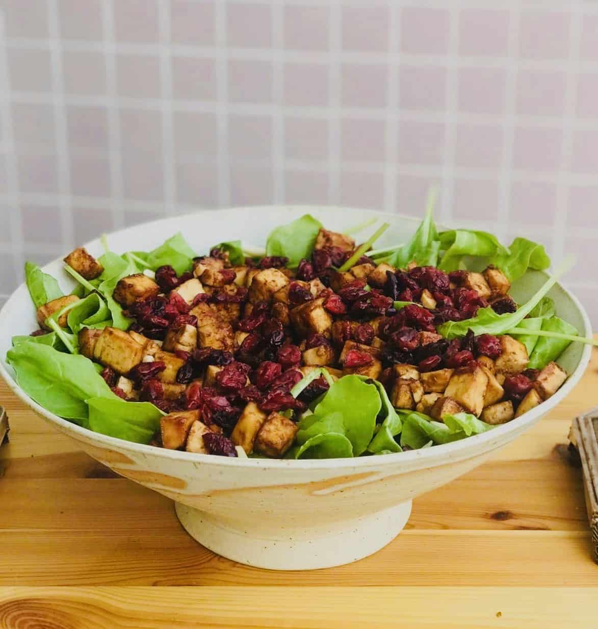 Vegan Spinach Salad Recipe with BBQ Tofu