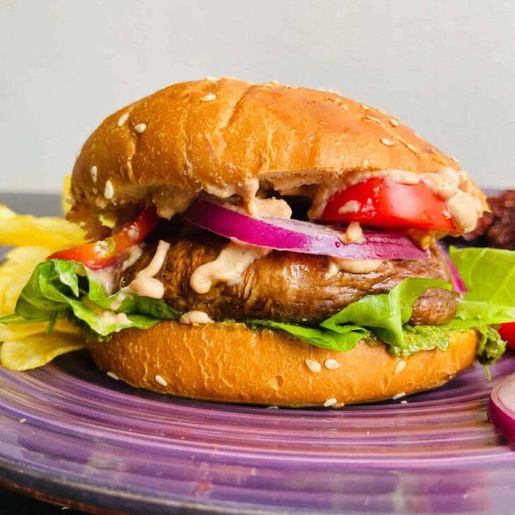 Vegan Portobello Burger with Pesto and Sundried Tomato Spread