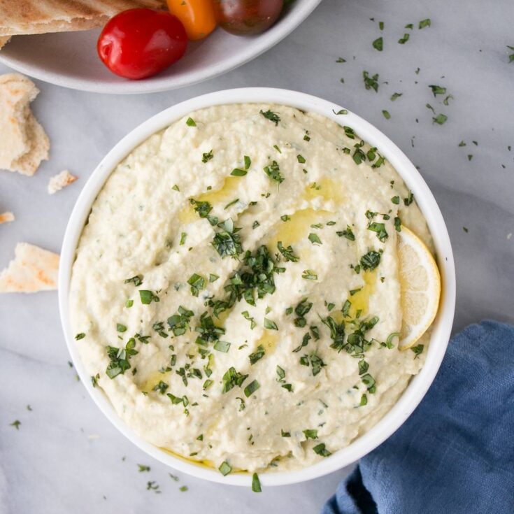 Image for The BEST Hummus Recipe with Lemon Basil