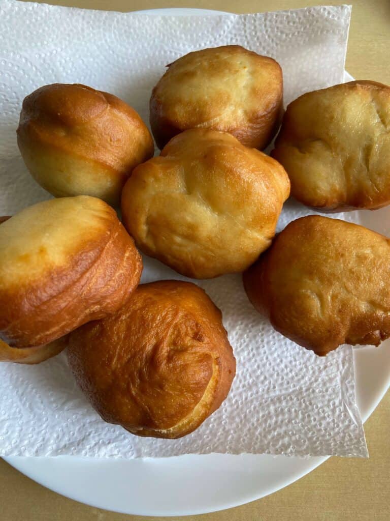 vegan jam doughnuts after frying